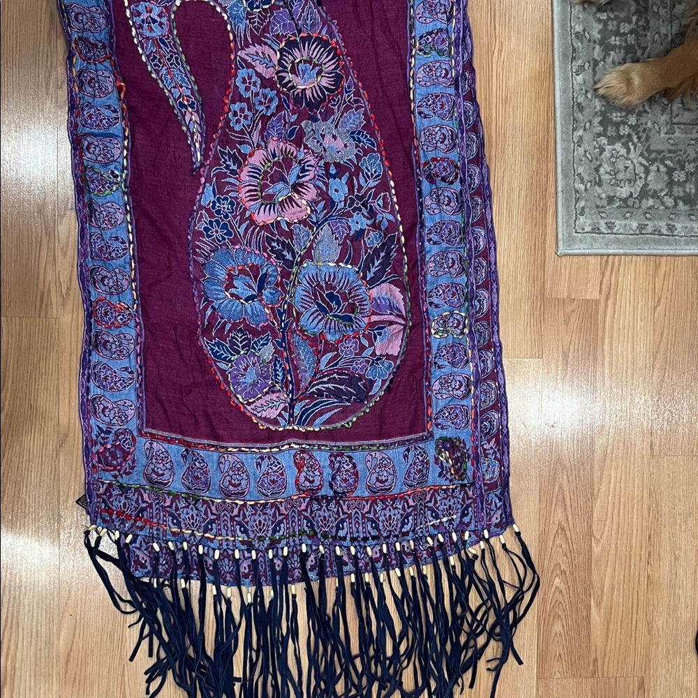 Bohemian Fringe Kimono Shawl in Purple and Blue